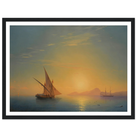 Sunset Over Ischia (1857) Art Print | Ivan Konstantinovich Aivazovsky - Framed Poster - 30x40 cm / 12x16″ - Black frame