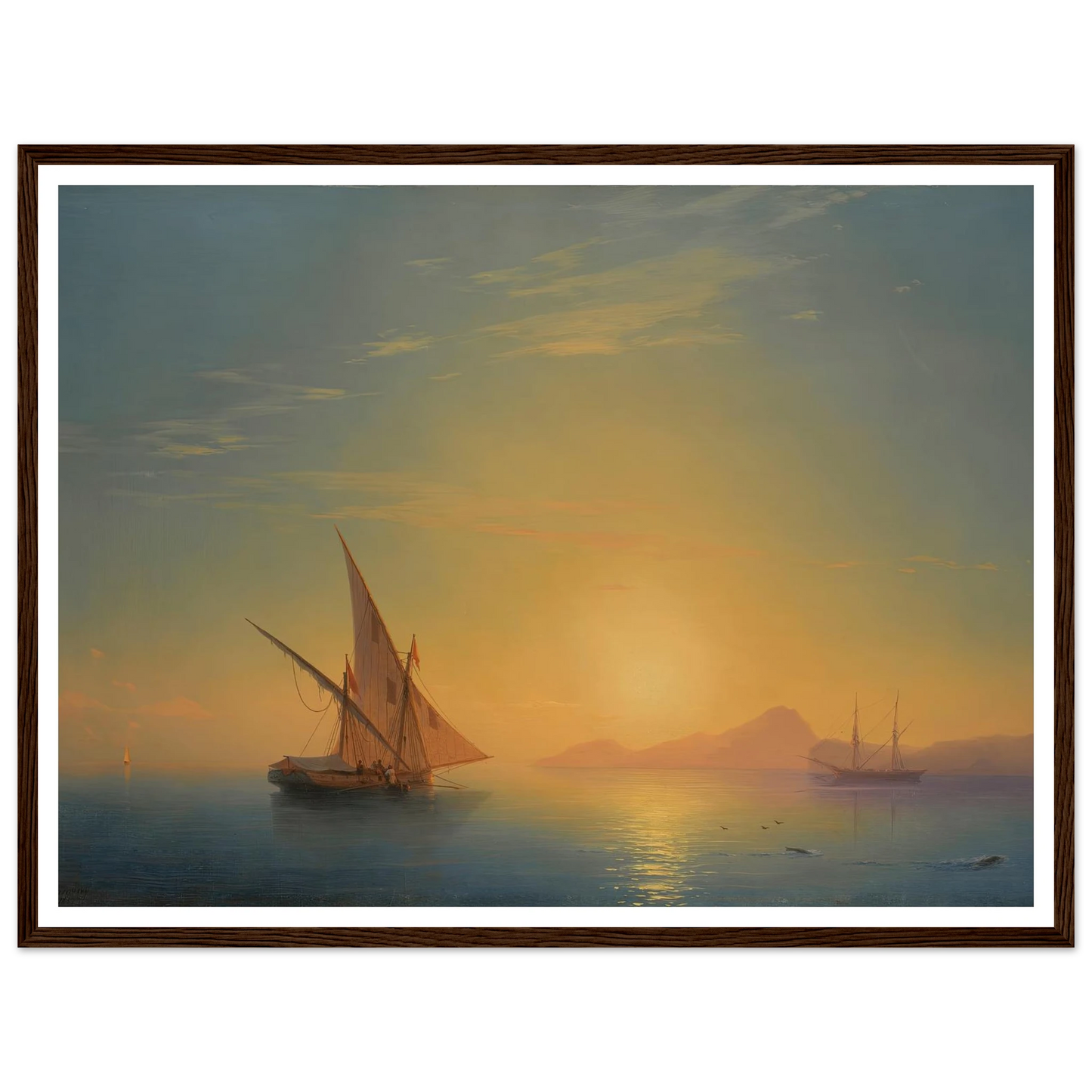Sunset Over Ischia (1857) Art Print | Ivan Konstantinovich Aivazovsky - Framed Poster - 30x40 cm / 12x16″ - Black frame