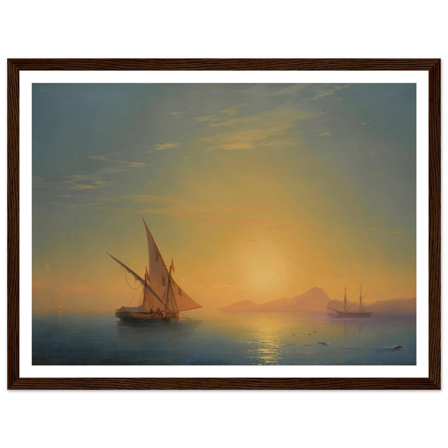 Sunset Over Ischia (1857) Art Print | Ivan Konstantinovich Aivazovsky - Framed Poster - 30x40 cm / 12x16″ - Black frame