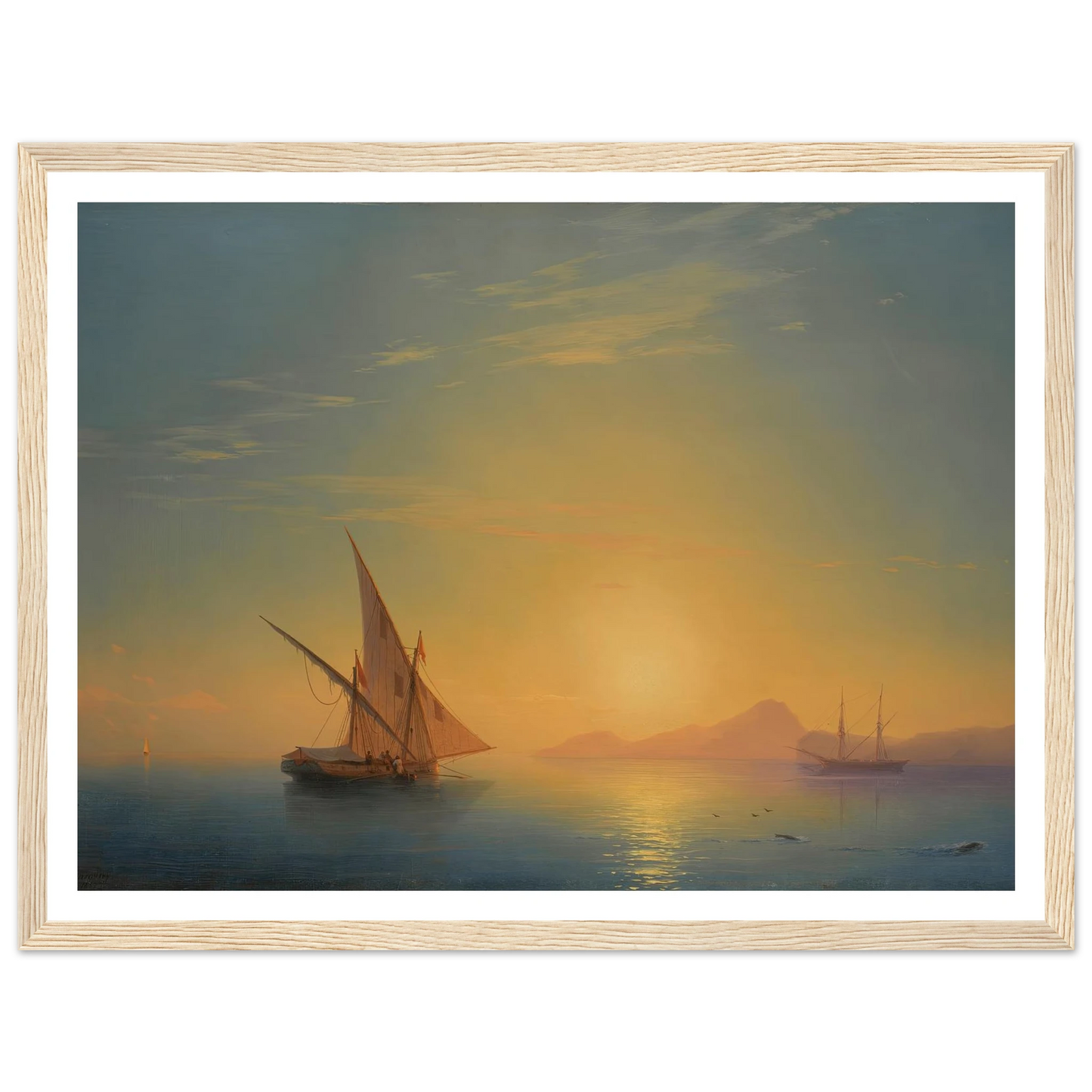 Sunset Over Ischia (1857) Art Print | Ivan Konstantinovich Aivazovsky - Framed Poster - 30x40 cm / 12x16″ - Black frame