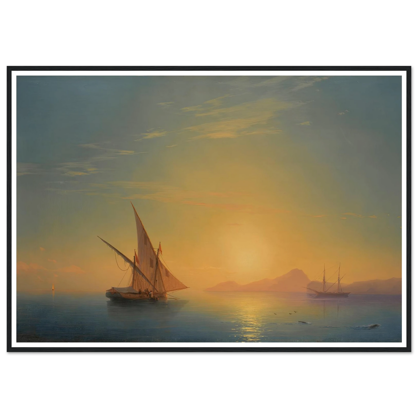 Sunset Over Ischia (1857) Art Print | Ivan Konstantinovich Aivazovsky - Framed Poster - 30x40 cm / 12x16″ - Black frame