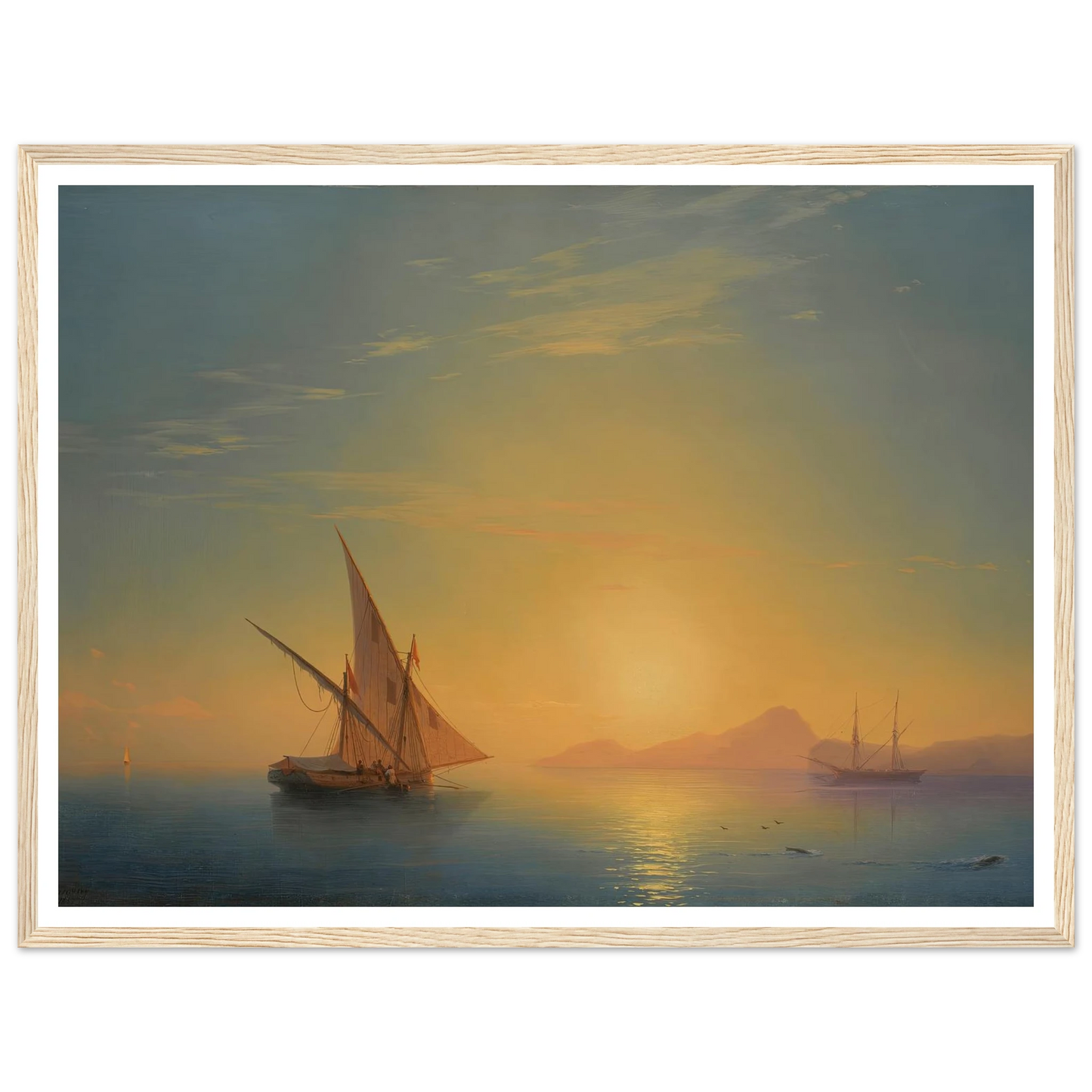 Sunset Over Ischia (1857) Art Print | Ivan Konstantinovich Aivazovsky - Framed Poster - 30x40 cm / 12x16″ - Black frame