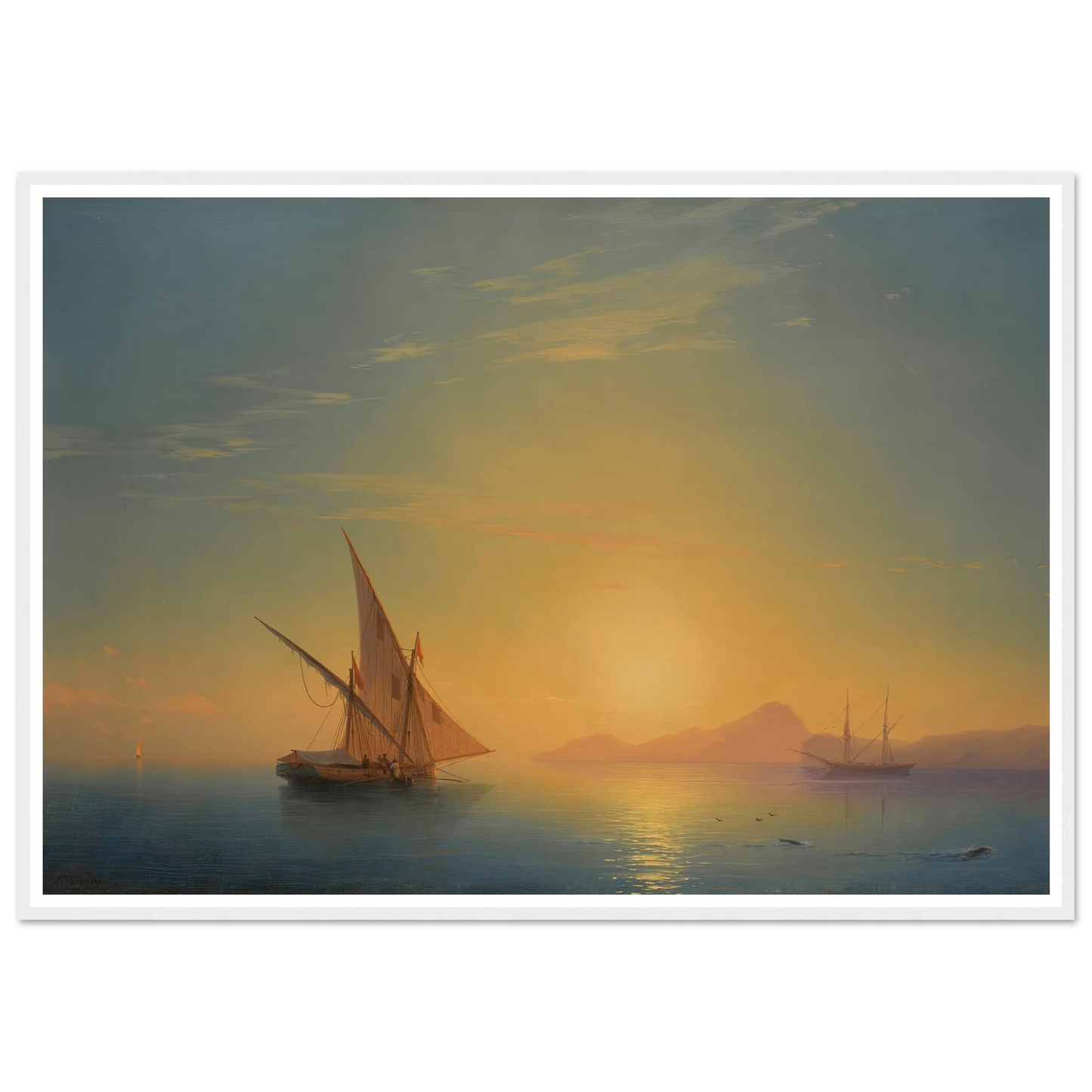 Sunset Over Ischia (1857) Art Print | Ivan Konstantinovich Aivazovsky - Framed Poster - 30x40 cm / 12x16″ - Black frame