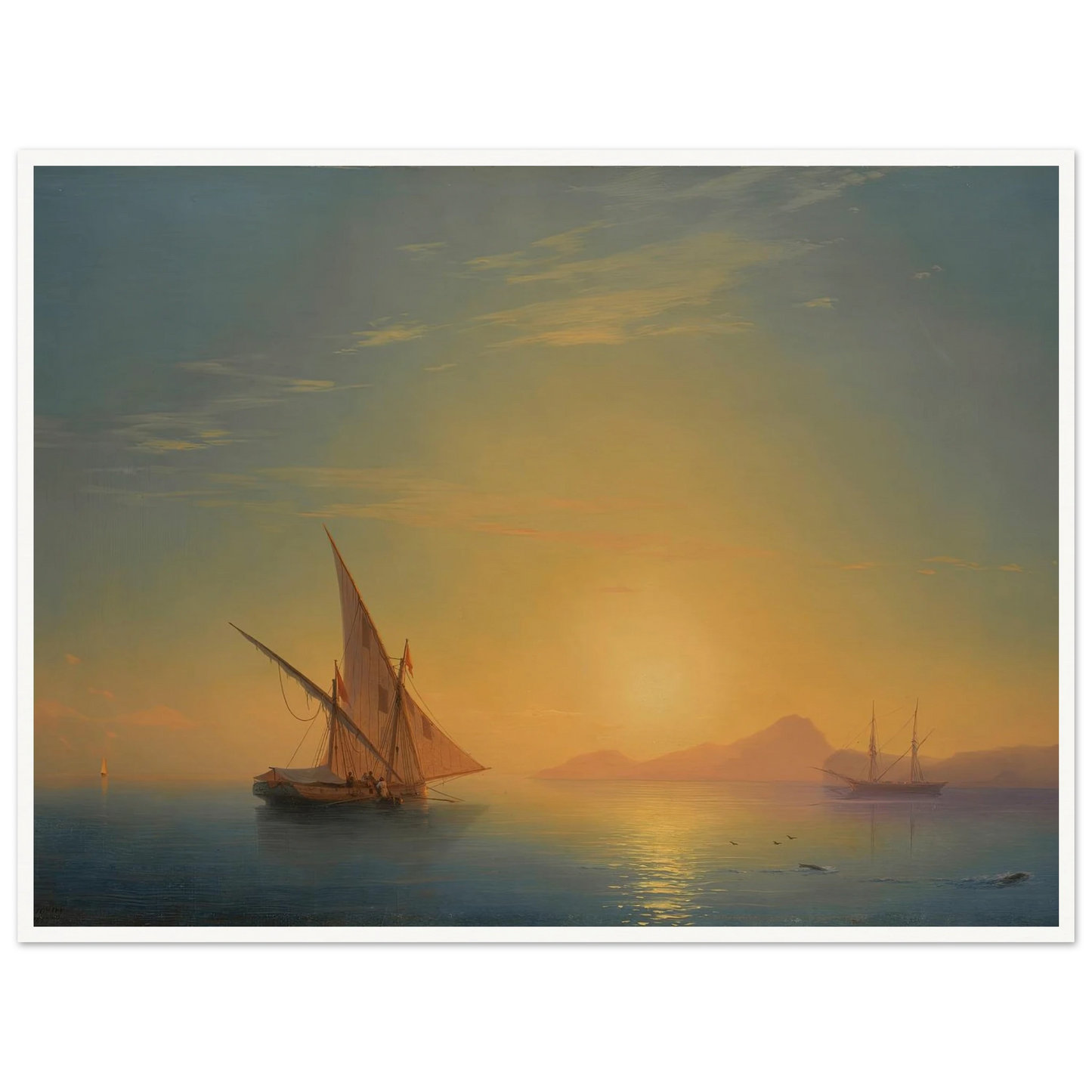 Sunset Over Ischia (1857) Art Print | Ivan Konstantinovich Aivazovsky - Framed Poster - 30x40 cm / 12x16″ - Black frame