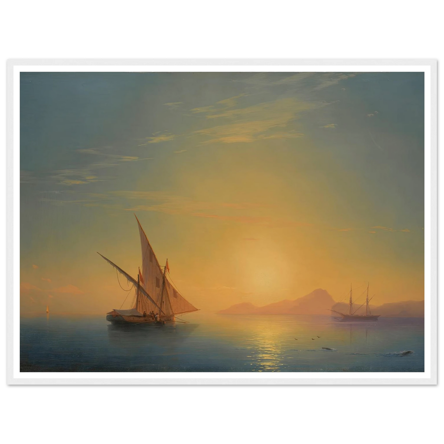 Sunset Over Ischia (1857) Art Print | Ivan Konstantinovich Aivazovsky - Framed Poster - 30x40 cm / 12x16″ - Black frame