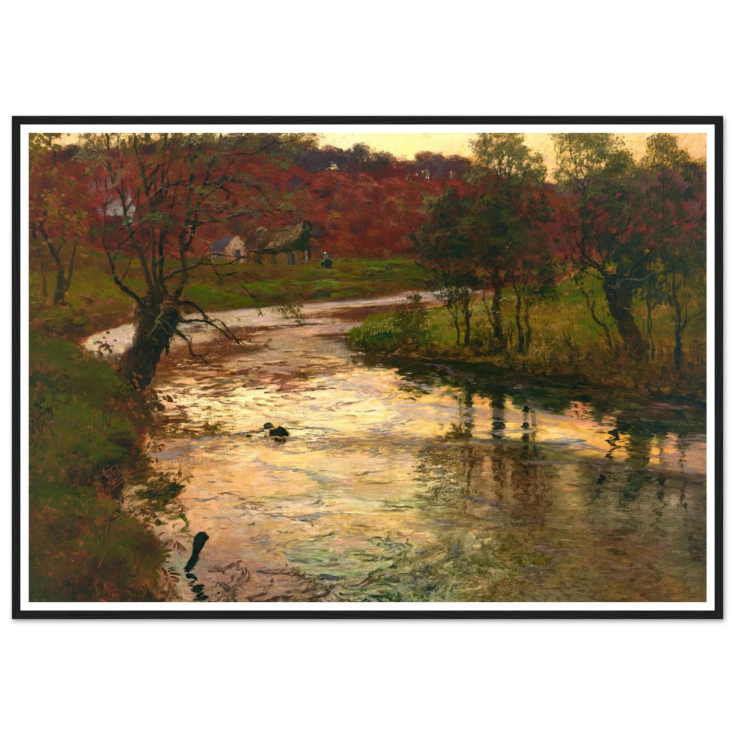 Sunset over L’Elle river, near Quimperlé, France (1901) Art Print | Frits Thaulow - Framed Poster - 30x40 cm / 12x16″ - Black frame