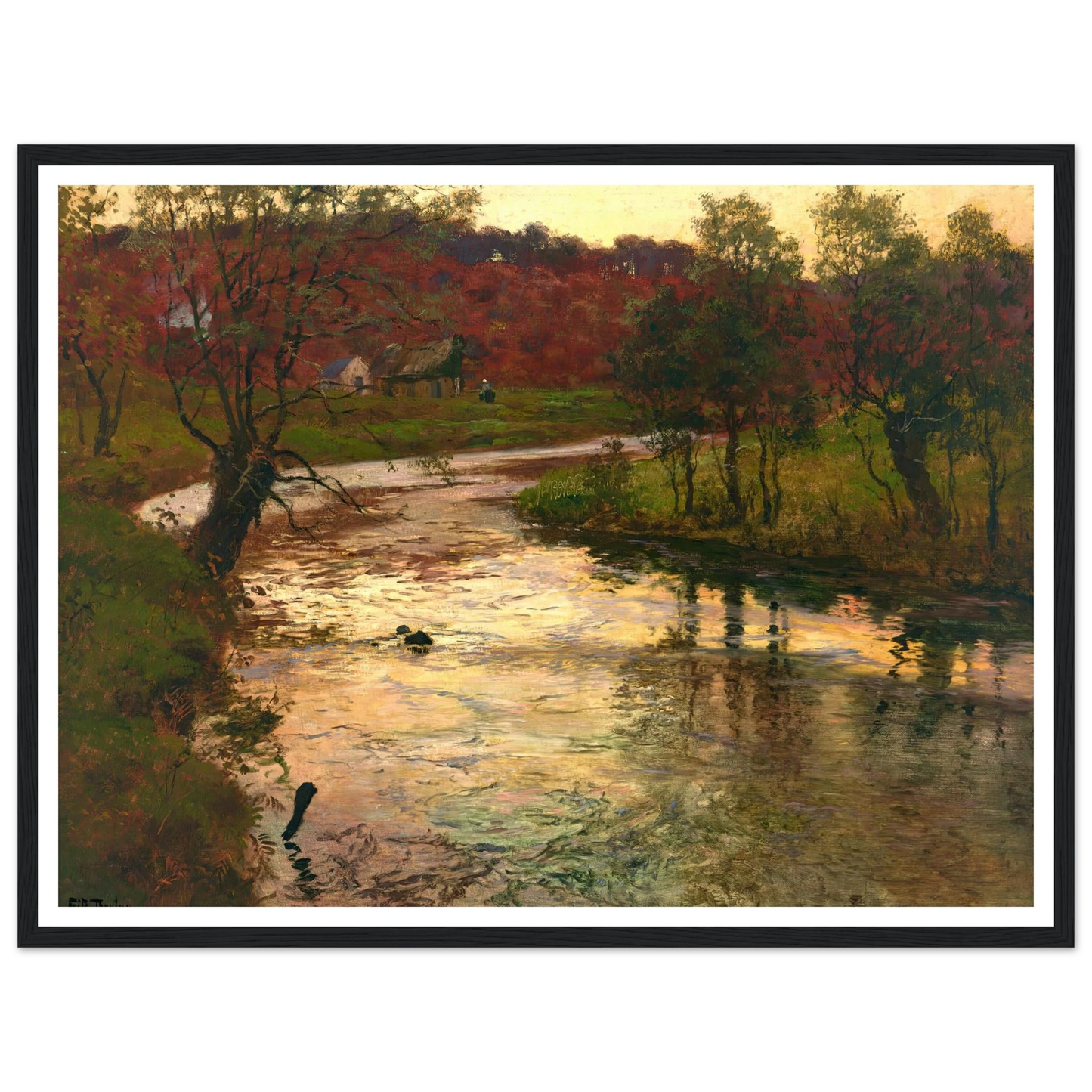 Sunset over L’Elle river, near Quimperlé, France (1901) Art Print | Frits Thaulow - Framed Poster - 30x40 cm / 12x16″ - Black frame