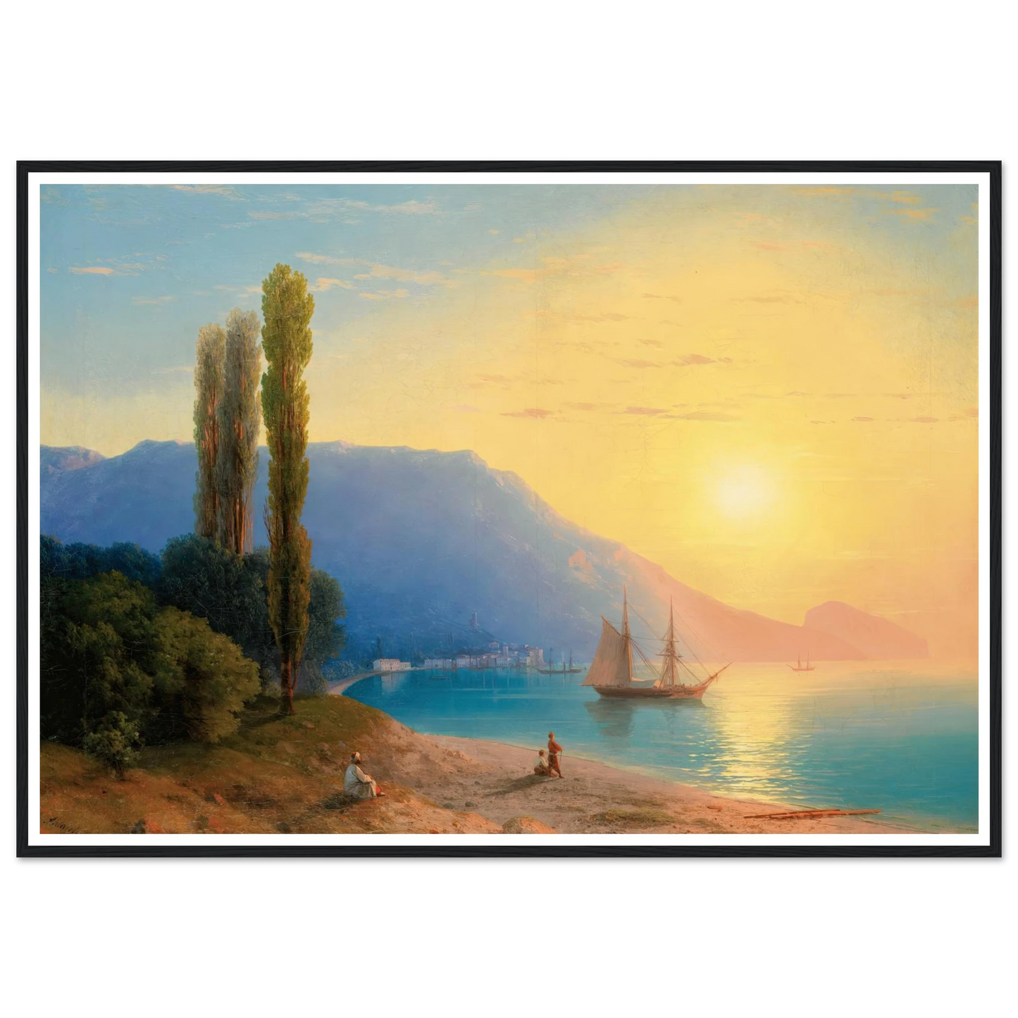 Sunset Over Yalta (1861) Art Print | Ivan Konstantinovich Aivazovsky - Framed Poster - 30x40 cm / 12x16″ - Black frame