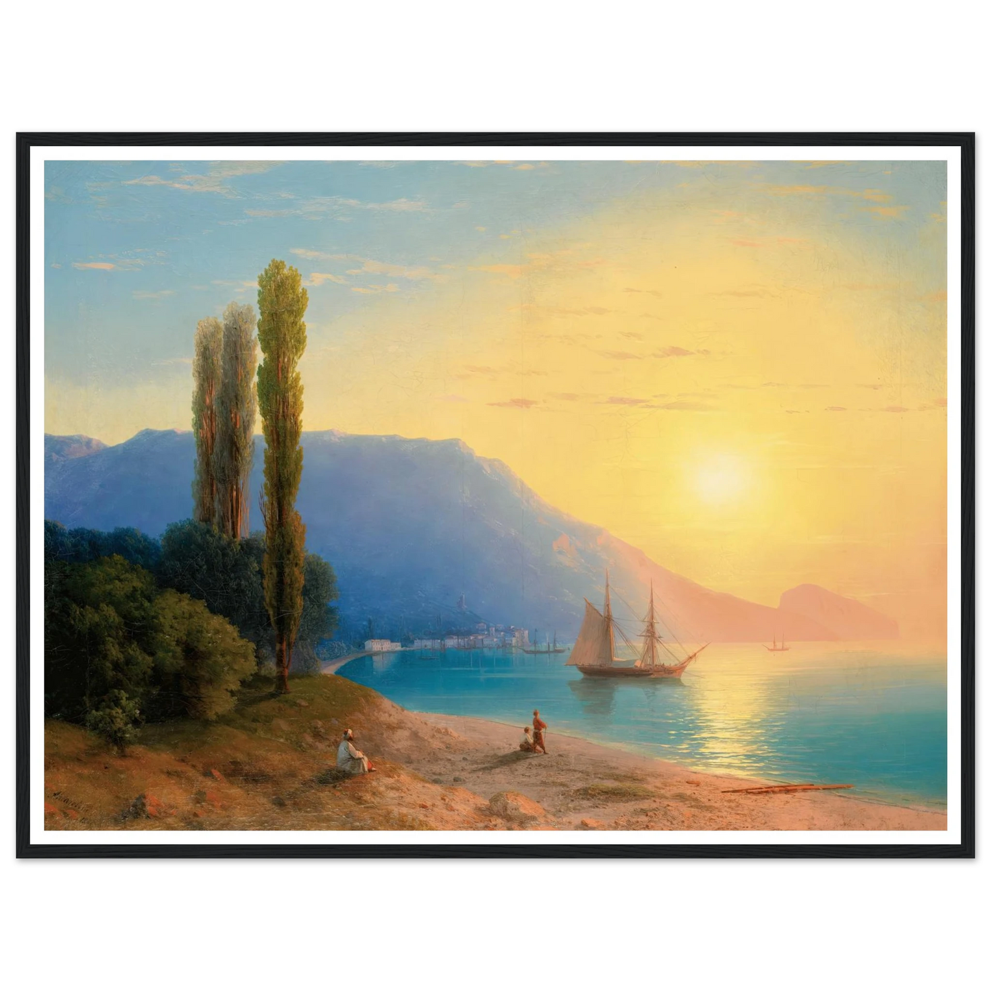 Sunset Over Yalta (1861) Art Print | Ivan Konstantinovich Aivazovsky - Framed Poster - 30x40 cm / 12x16″ - Black frame