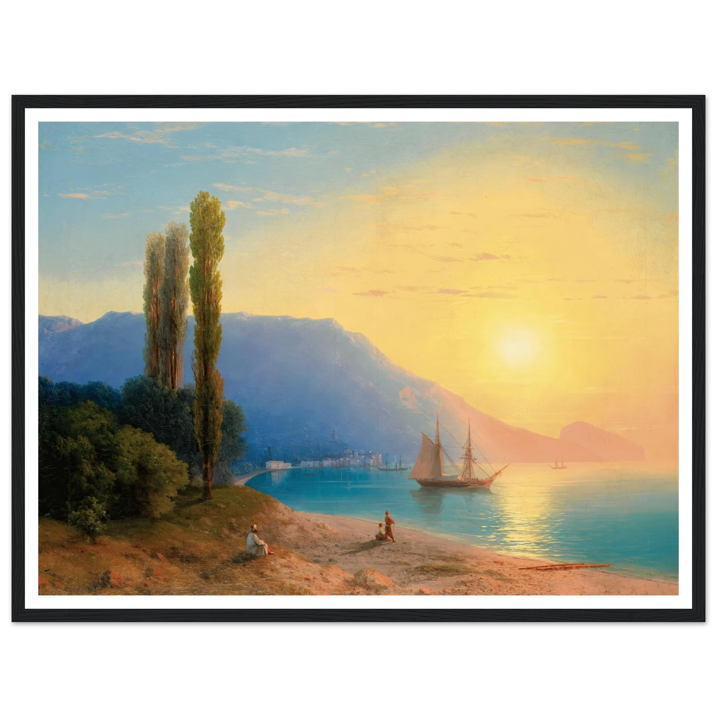 Sunset Over Yalta (1861) Art Print | Ivan Konstantinovich Aivazovsky - Framed Poster - 30x40 cm / 12x16″ - Black frame