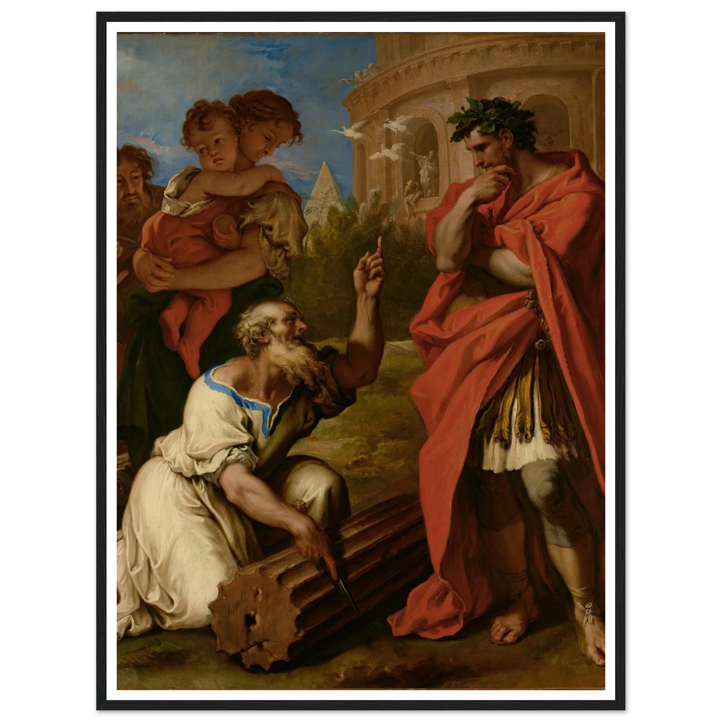 Tarquin the Elder Consulting Attus Navius (1690) Art Print | Sebastiano Ricci - Framed Poster - 30x40 cm / 12x16″ - Black frame