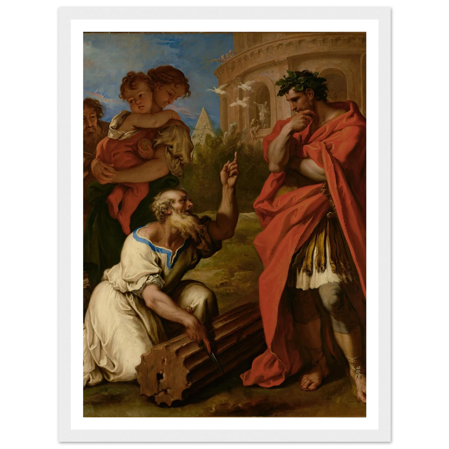 Tarquin the Elder Consulting Attus Navius (1690) Art Print | Sebastiano Ricci - Framed Poster - 30x40 cm / 12x16″ - Black frame