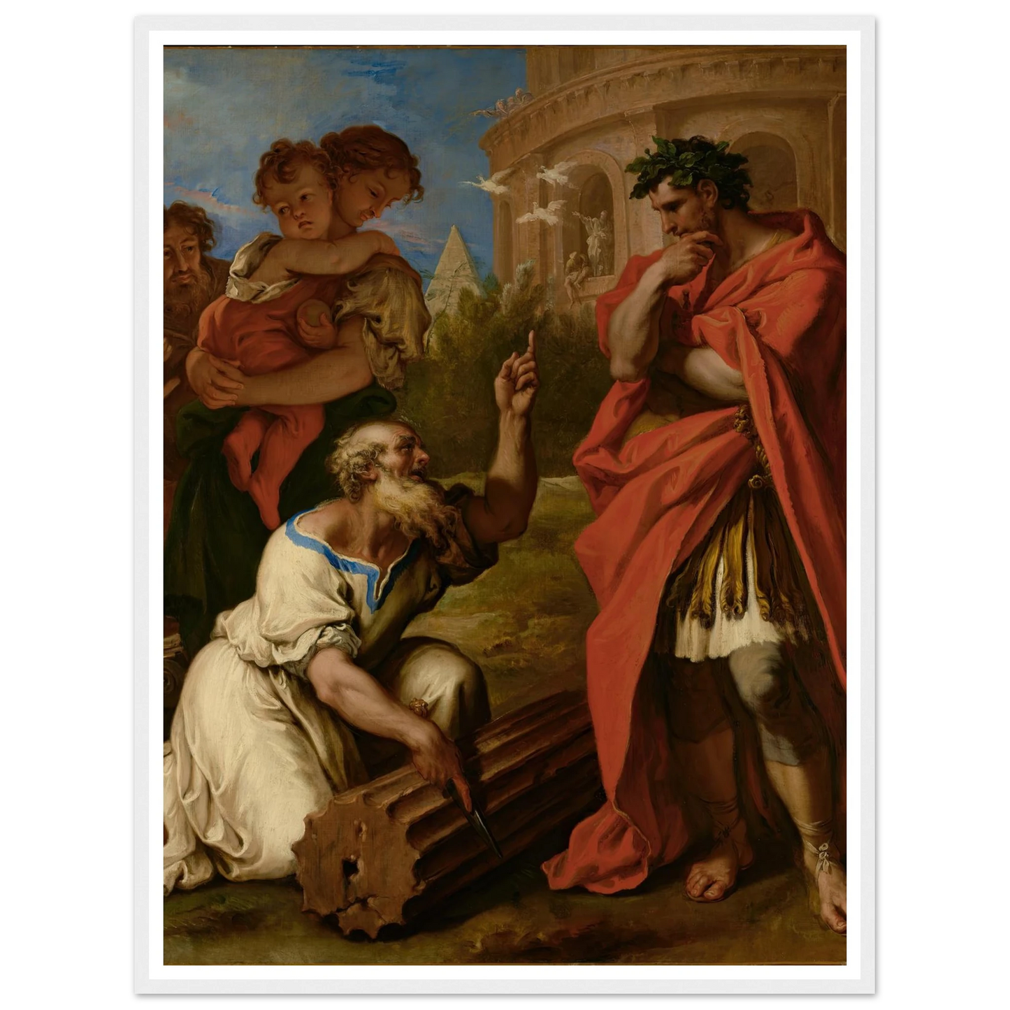 Tarquin the Elder Consulting Attus Navius (1690) Art Print | Sebastiano Ricci - Framed Poster - 30x40 cm / 12x16″ - Black frame