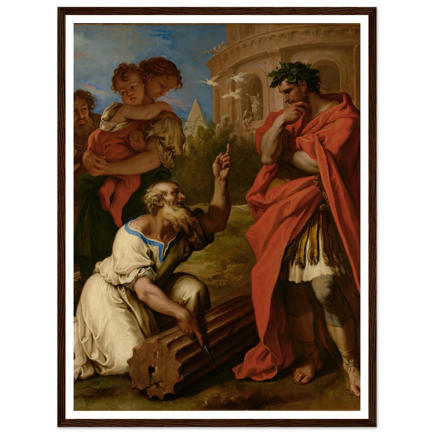 Tarquin the Elder Consulting Attus Navius (1690) Art Print | Sebastiano Ricci - Framed Poster - 30x40 cm / 12x16″ - Black frame