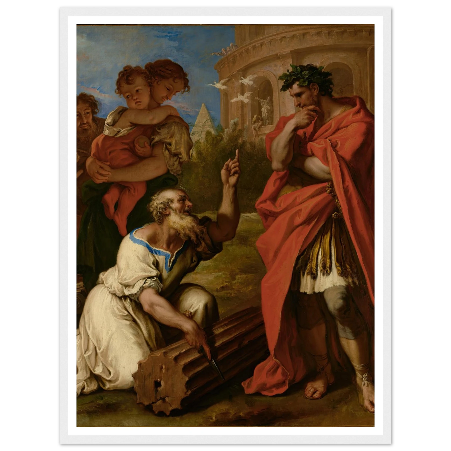 Tarquin the Elder Consulting Attus Navius (1690) Art Print | Sebastiano Ricci - Framed Poster - 30x40 cm / 12x16″ - Black frame