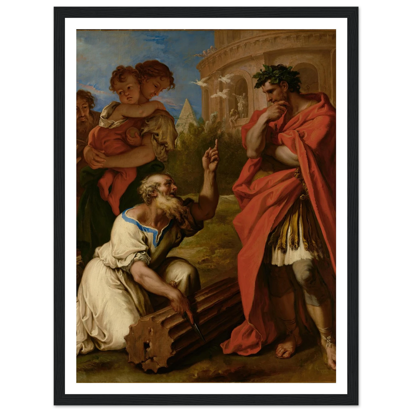 Tarquin the Elder Consulting Attus Navius (1690) Art Print | Sebastiano Ricci - Framed Poster - 30x40 cm / 12x16″ - Black frame