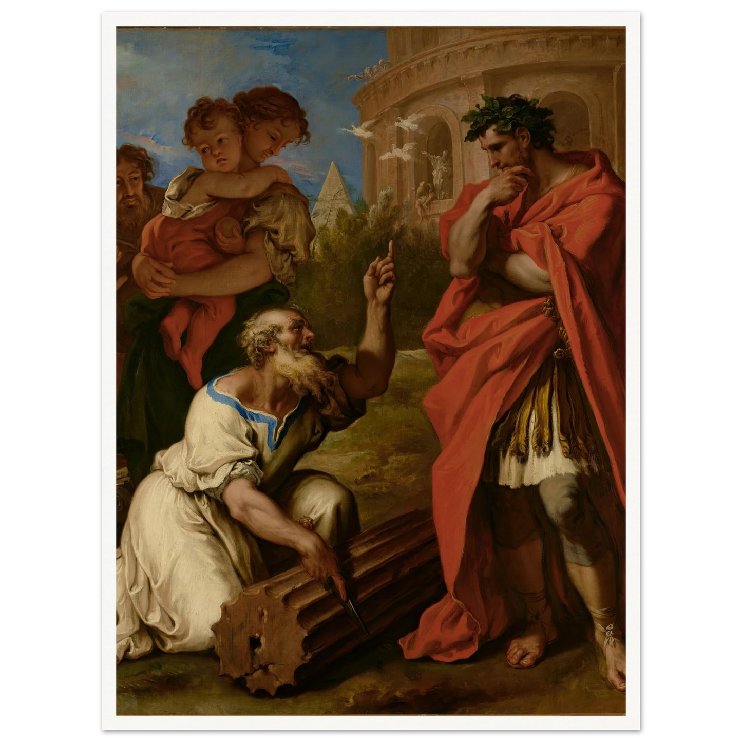 Tarquin the Elder Consulting Attus Navius (1690) Art Print | Sebastiano Ricci - Framed Poster - 30x40 cm / 12x16″ - Black frame