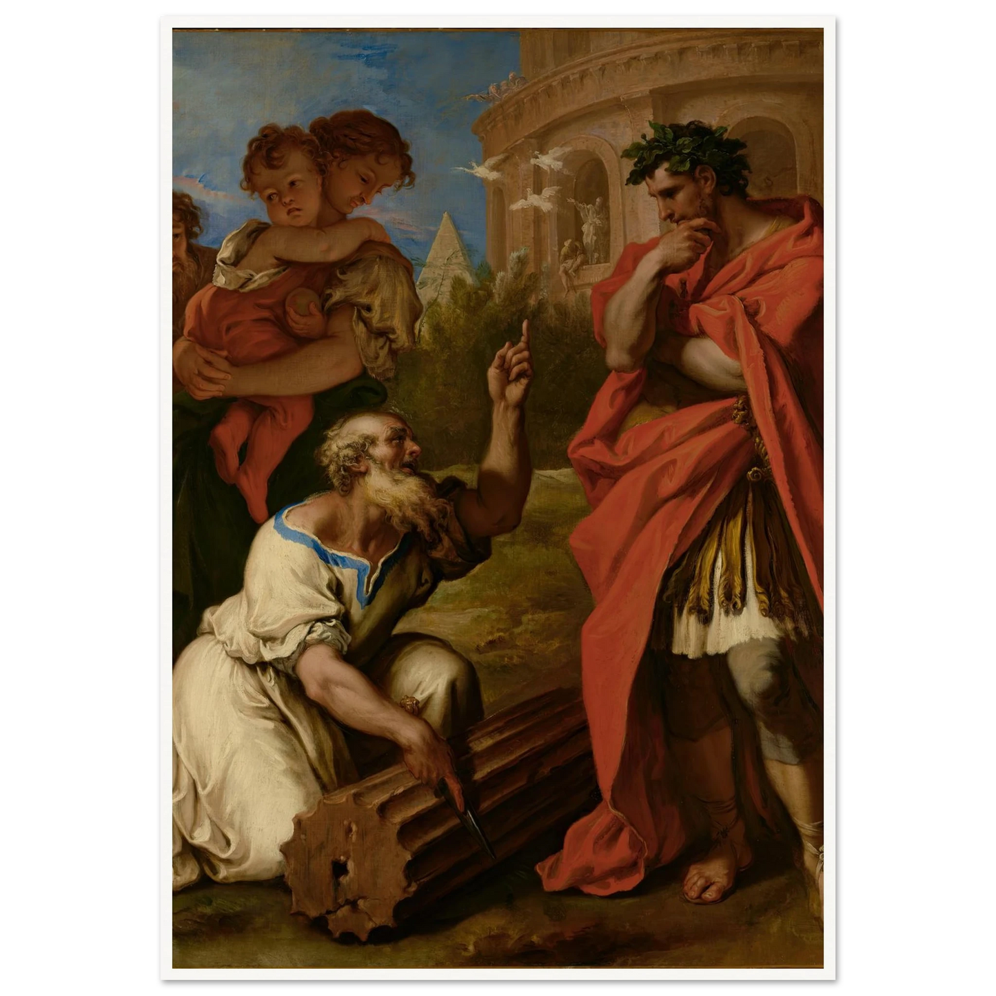 Tarquin the Elder Consulting Attus Navius (1690) Art Print | Sebastiano Ricci - Framed Poster - 30x40 cm / 12x16″ - Black frame