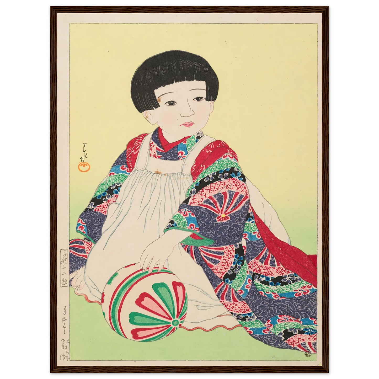 Temari (A hand ball, portrait of Takagi Junko) (1931) Art Print | Kawase Hasui - Framed Poster - 30x40 cm / 12x16″ - Black frame
