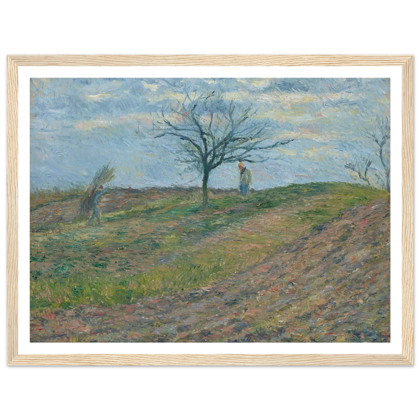 Terre labourée en hiver, avec un homme portant un fagot (1877) Art Print | Camille Pissarro - Framed Poster - 30x40 cm / 12x16″ - Black frame