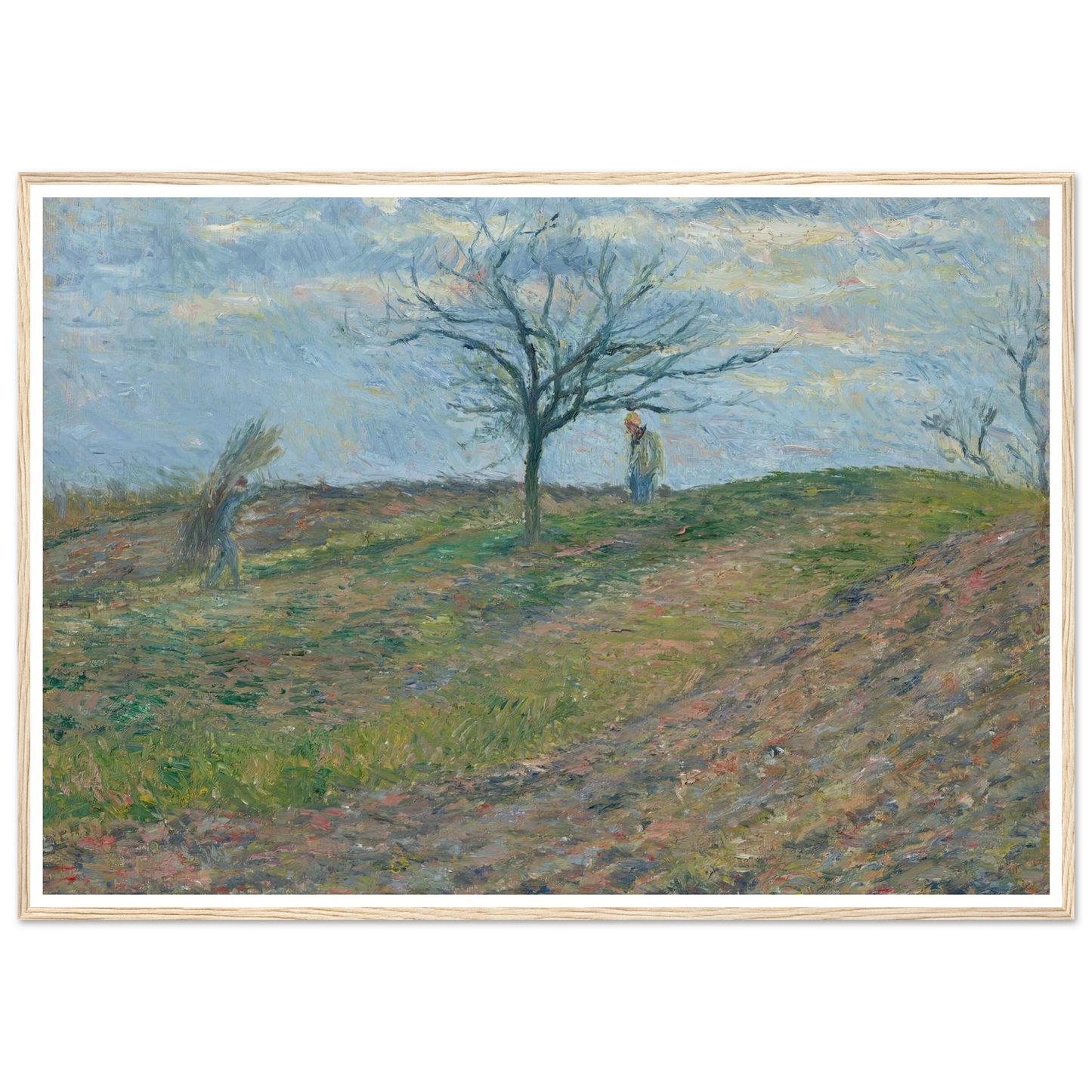 Terre labourée en hiver, avec un homme portant un fagot (1877) Art Print | Camille Pissarro - Framed Poster - 30x40 cm / 12x16″ - Black frame