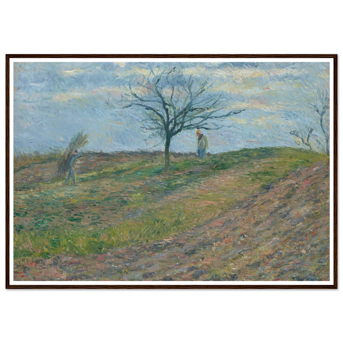 Terre labourée en hiver, avec un homme portant un fagot (1877) Art Print | Camille Pissarro - Framed Poster - 30x40 cm / 12x16″ - Black frame
