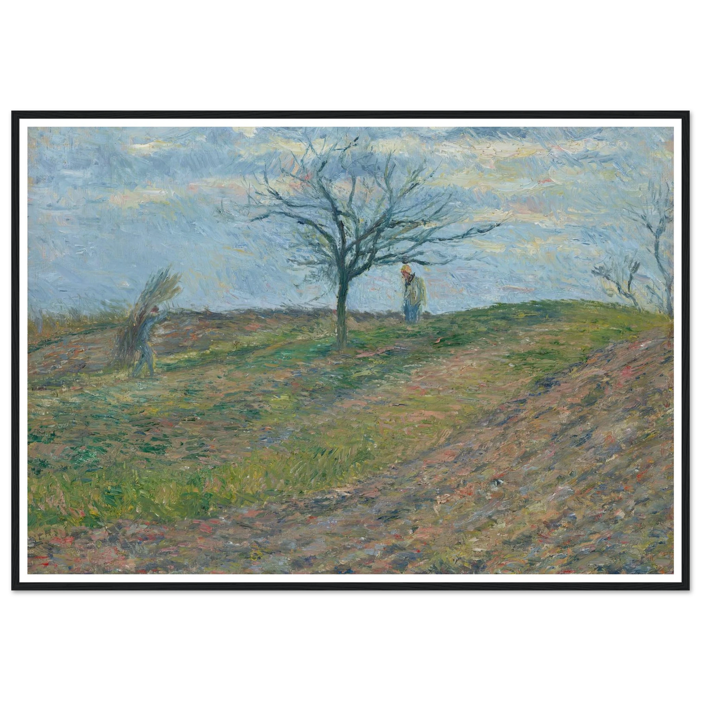 Terre labourée en hiver, avec un homme portant un fagot (1877) Art Print | Camille Pissarro - Framed Poster - 30x40 cm / 12x16″ - Black frame