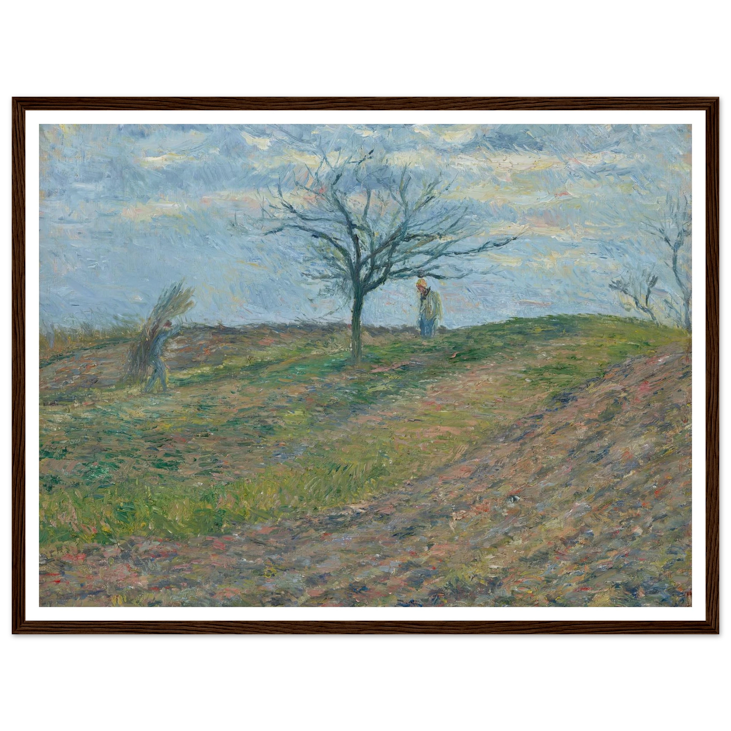 Terre labourée en hiver, avec un homme portant un fagot (1877) Art Print | Camille Pissarro - Framed Poster - 30x40 cm / 12x16″ - Black frame