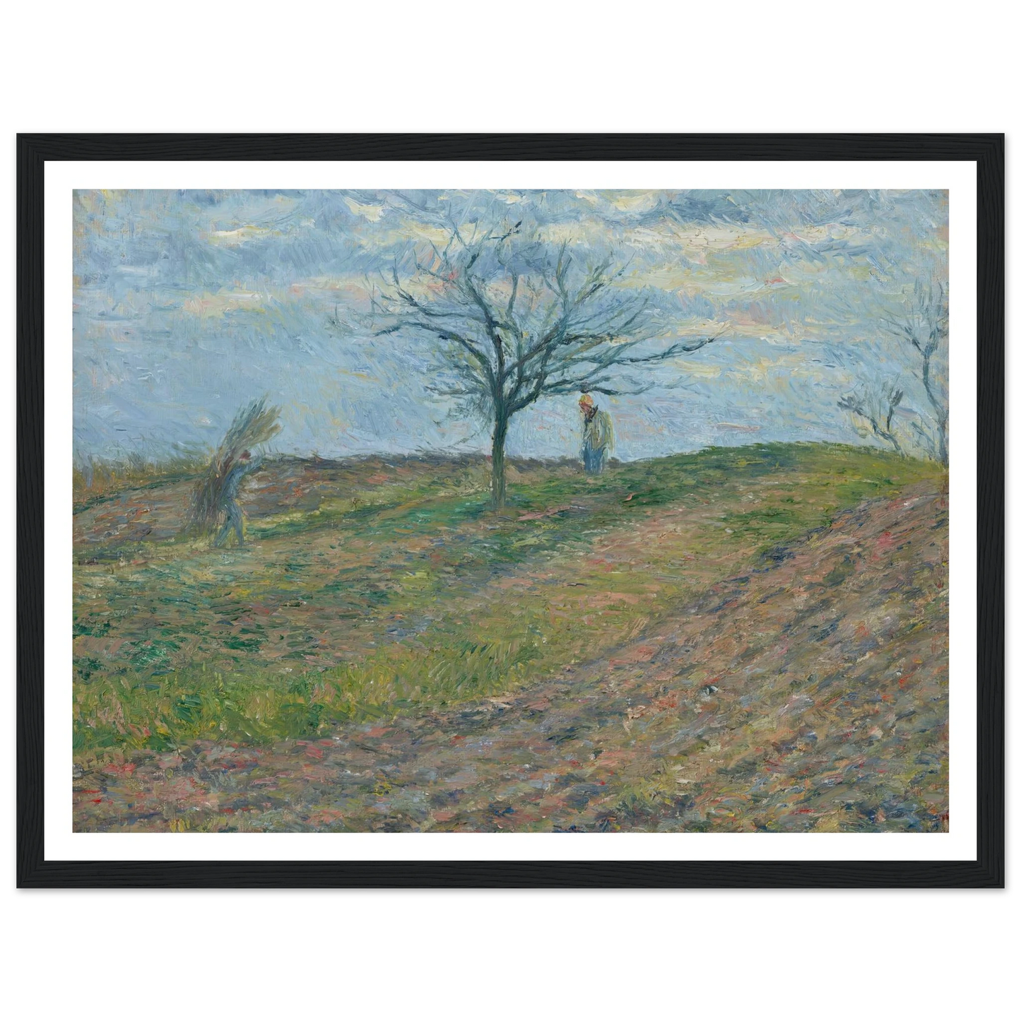 Terre labourée en hiver, avec un homme portant un fagot (1877) Art Print | Camille Pissarro - Framed Poster - 30x40 cm / 12x16″ - Black frame