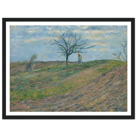 Terre labourée en hiver, avec un homme portant un fagot (1877) Art Print | Camille Pissarro - Framed Poster - 30x40 cm / 12x16″ - Black frame