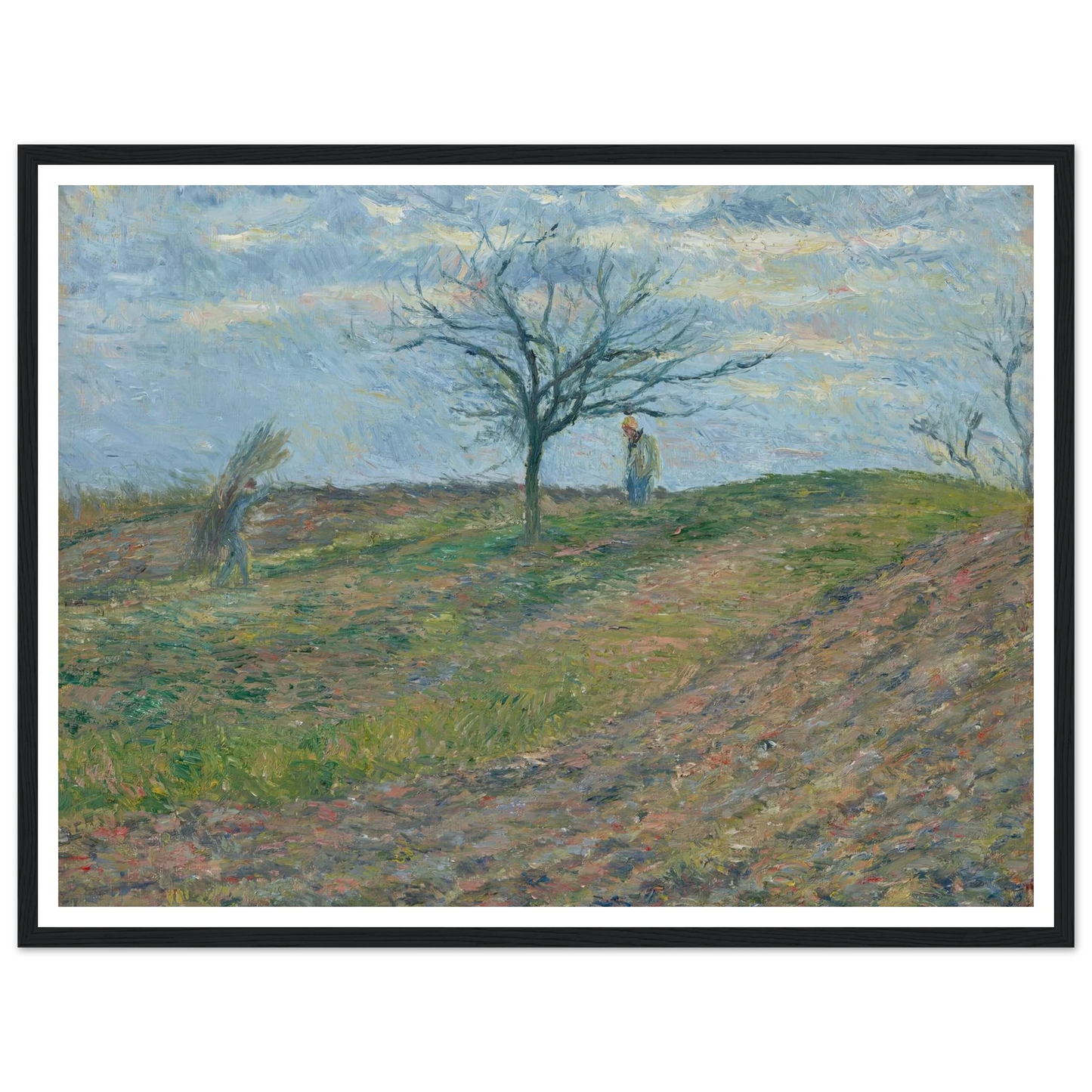 Terre labourée en hiver, avec un homme portant un fagot (1877) Art Print | Camille Pissarro - Framed Poster - 30x40 cm / 12x16″ - Black frame