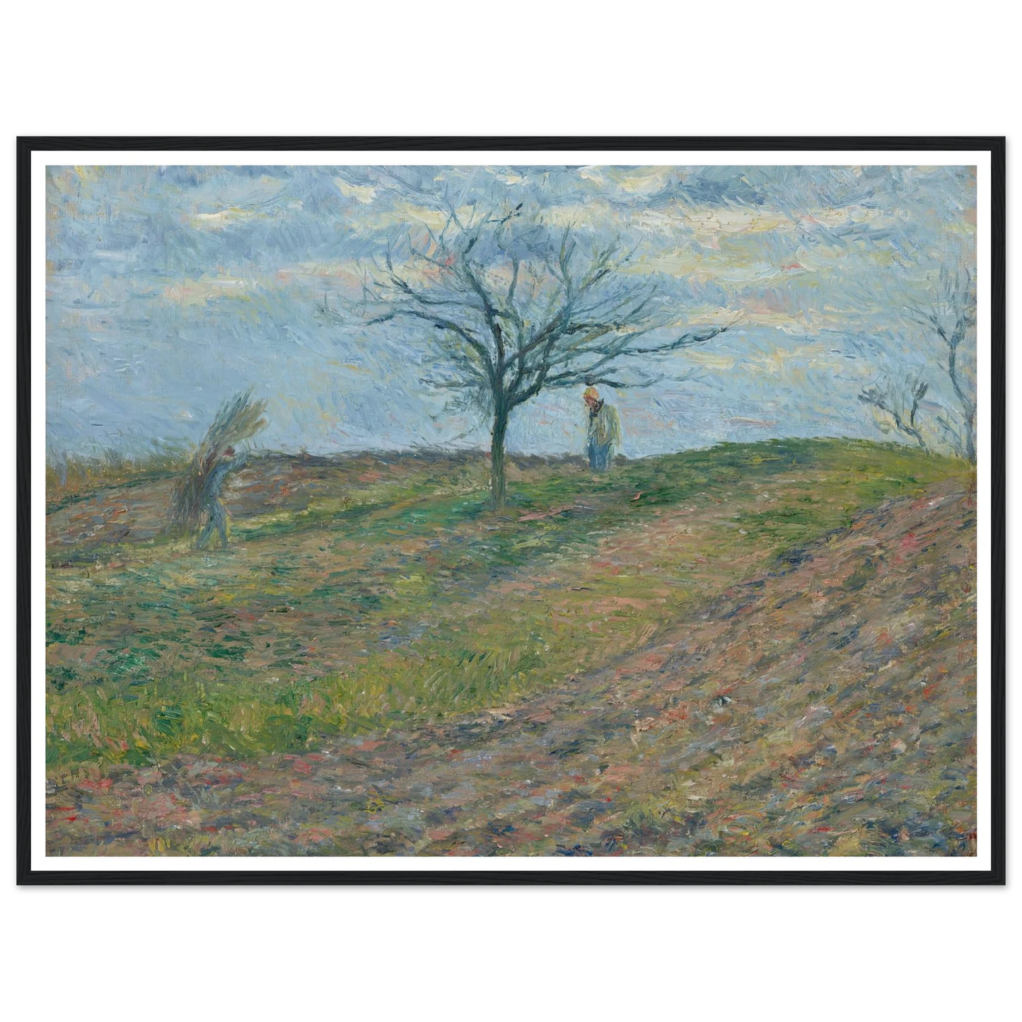 Terre labourée en hiver, avec un homme portant un fagot (1877) Art Print | Camille Pissarro - Framed Poster - 30x40 cm / 12x16″ - Black frame