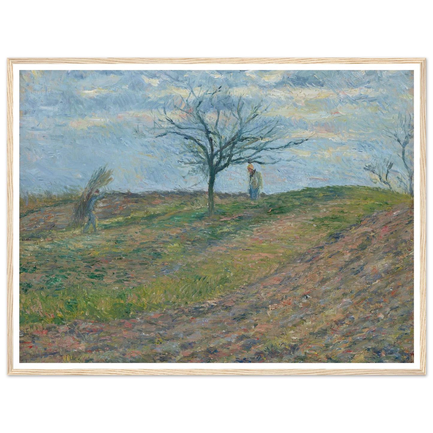 Terre labourée en hiver, avec un homme portant un fagot (1877) Art Print | Camille Pissarro - Framed Poster - 30x40 cm / 12x16″ - Black frame