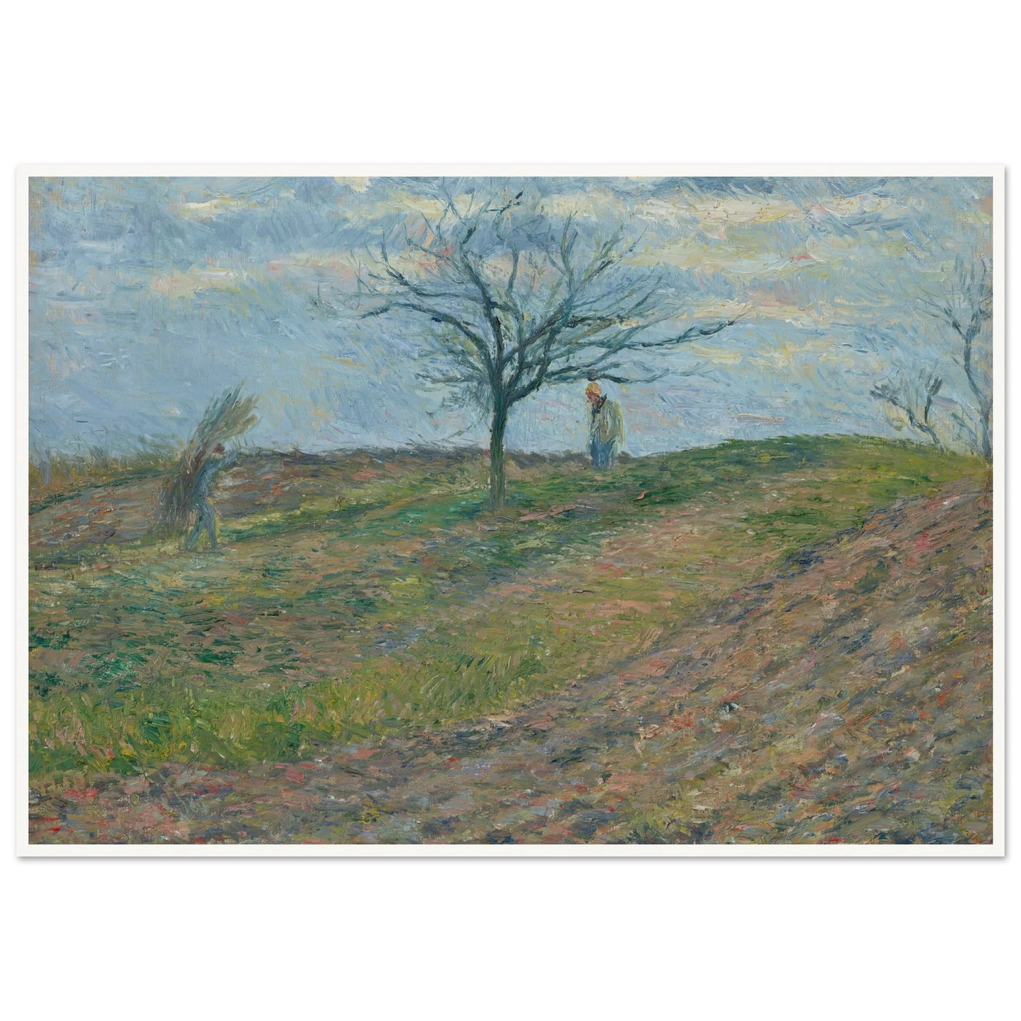 Terre labourée en hiver, avec un homme portant un fagot (1877) Art Print | Camille Pissarro - Framed Poster - 30x40 cm / 12x16″ - Black frame