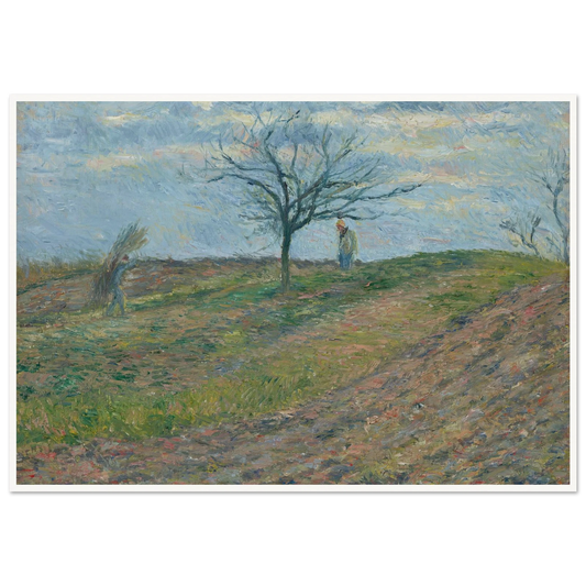 Terre labourée en hiver, avec un homme portant un fagot (1877) Art Print | Camille Pissarro - Framed Poster - 30x40 cm / 12x16″ - Black frame