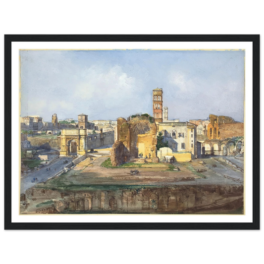 The Arch of Titus and the Temple of Venus and Rome near the Roman Forum Art Print | Ippolito Caffi - Framed Poster - 30x40 cm / 12x16″ - Black frame
