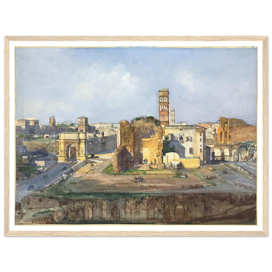 The Arch of Titus and the Temple of Venus and Rome near the Roman Forum Art Print | Ippolito Caffi - Framed Poster - 30x40 cm / 12x16″ - Black frame