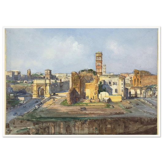 The Arch of Titus and the Temple of Venus and Rome near the Roman Forum Art Print | Ippolito Caffi - Framed Poster - 30x40 cm / 12x16″ - Black frame