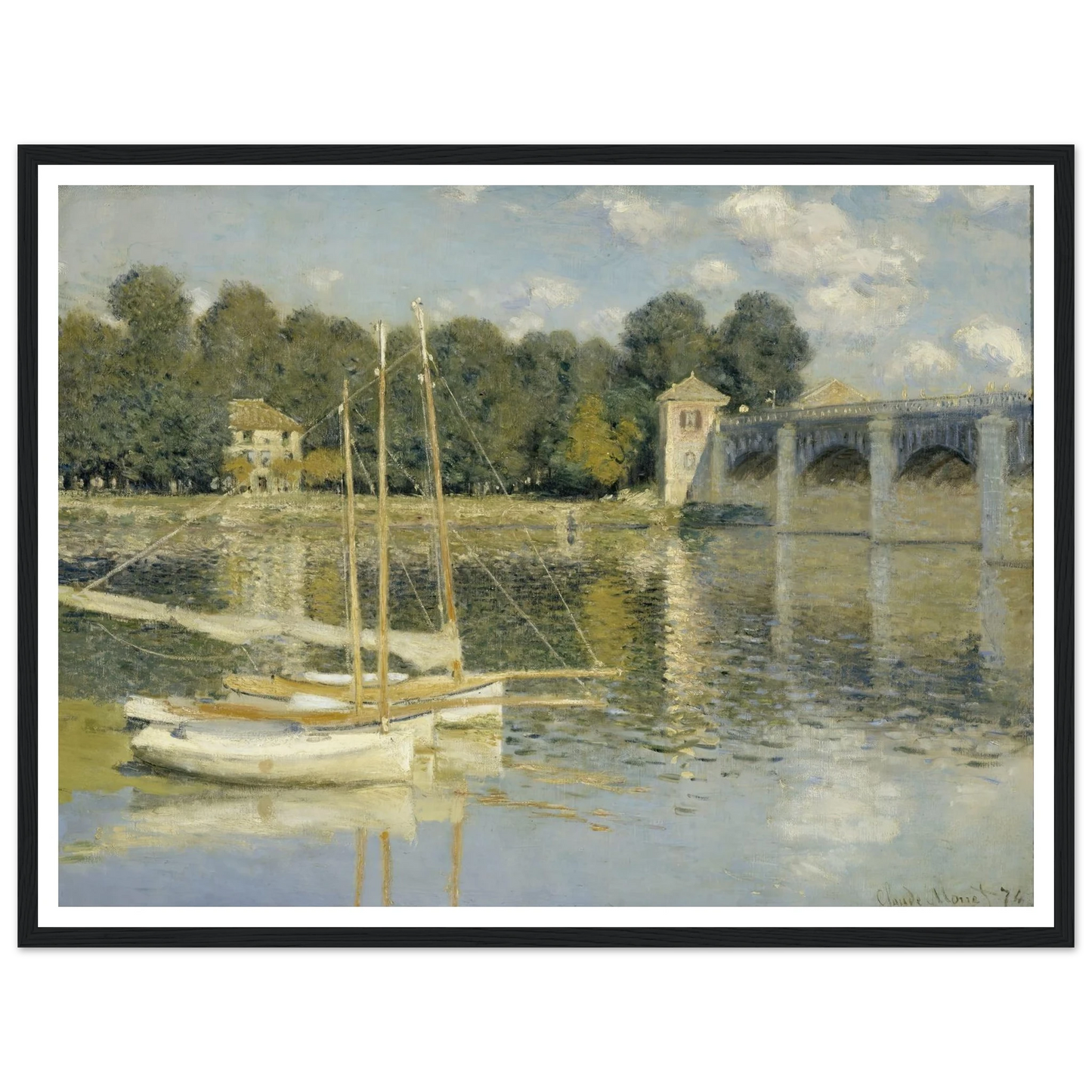 The Argenteuil Bridge (1874) Art Print | Claude Monet - Framed Poster - 30x40 cm / 12x16″ - Black frame
