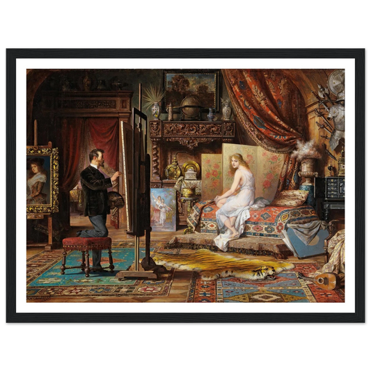 The Artist and His Model Art Print | Carl Schweninger Jr - Framed Poster - 30x40 cm / 12x16″ - Black frame