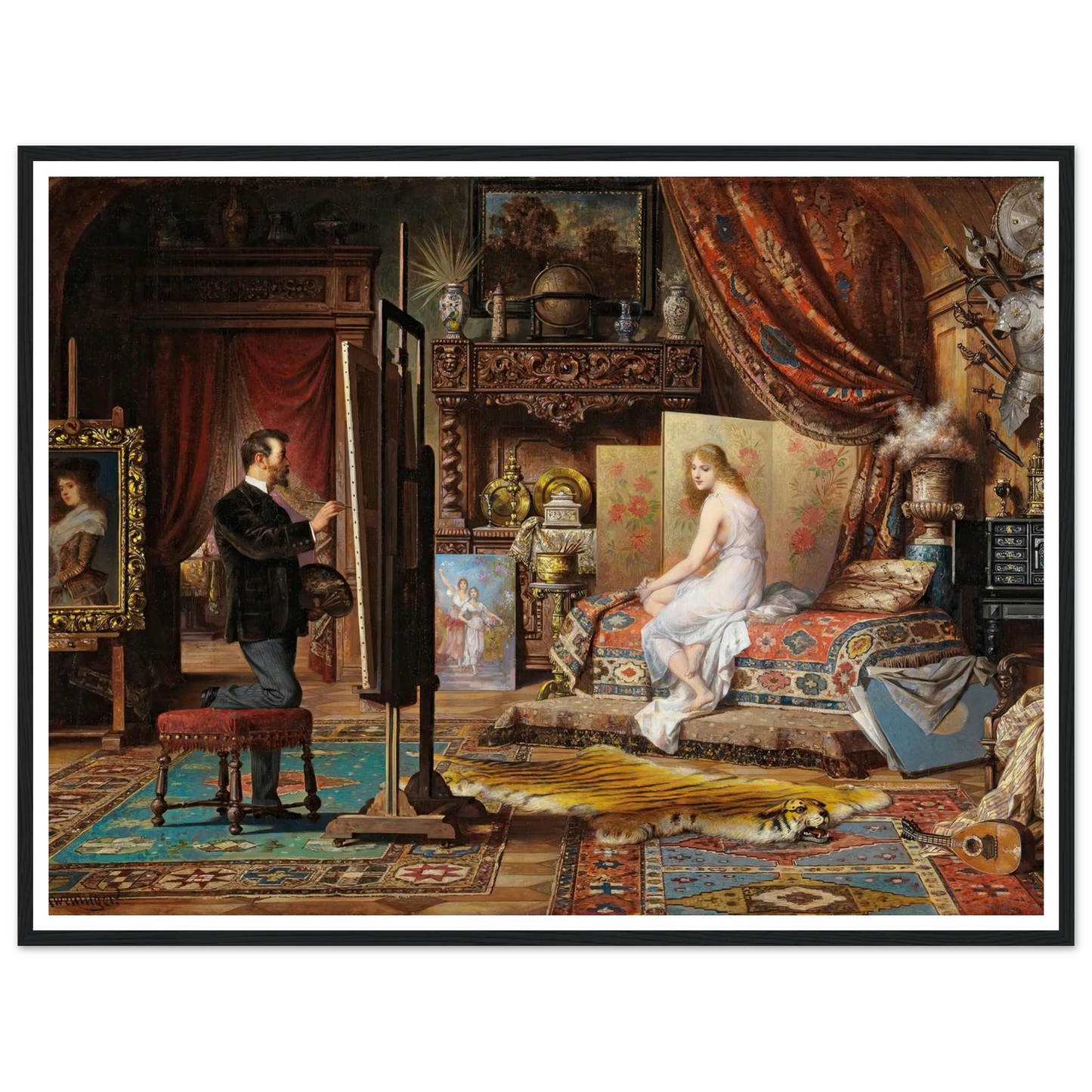 The Artist and His Model Art Print | Carl Schweninger Jr - Framed Poster - 30x40 cm / 12x16″ - Black frame