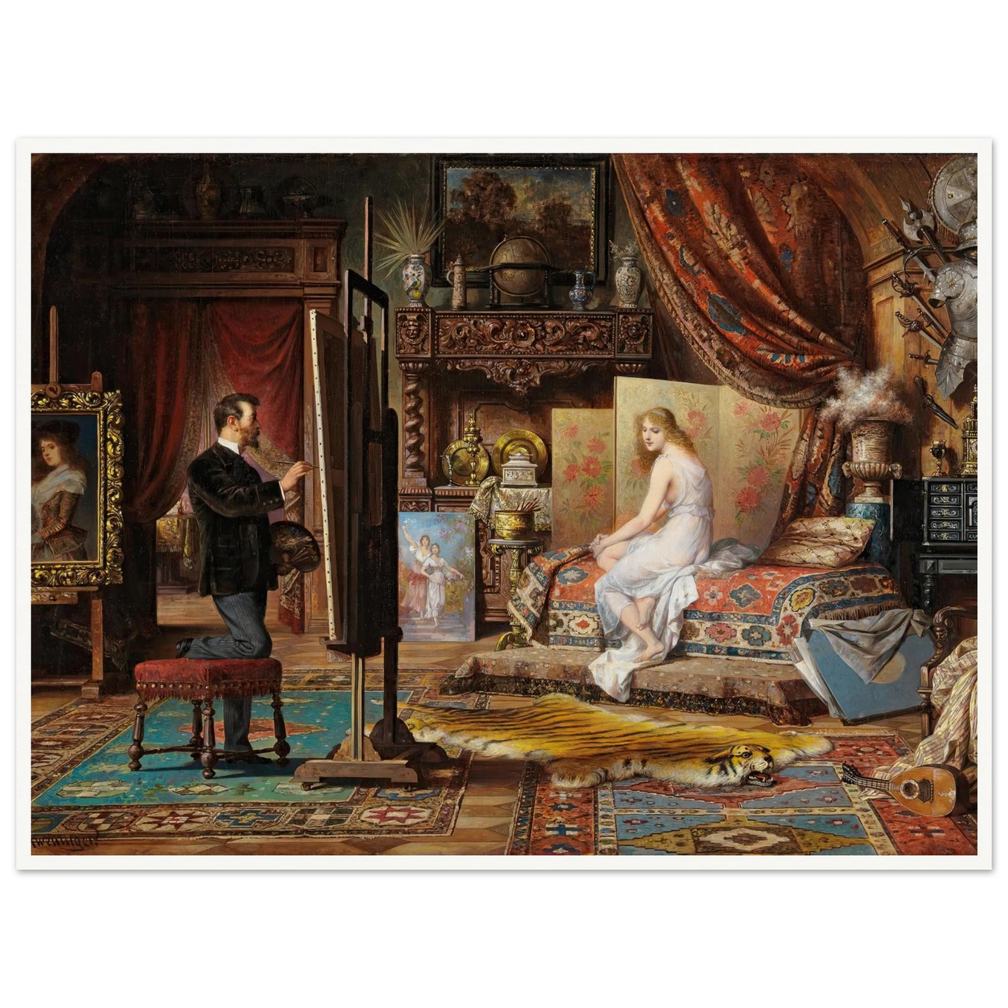 The Artist and His Model Art Print | Carl Schweninger Jr - Framed Poster - 30x40 cm / 12x16″ - Black frame