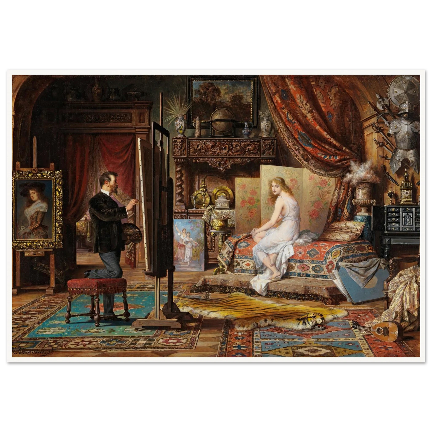 The Artist and His Model Art Print | Carl Schweninger Jr - Framed Poster - 30x40 cm / 12x16″ - Black frame