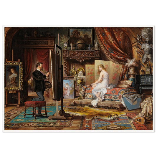 The Artist and His Model Art Print | Carl Schweninger Jr - Framed Poster - 30x40 cm / 12x16″ - Black frame