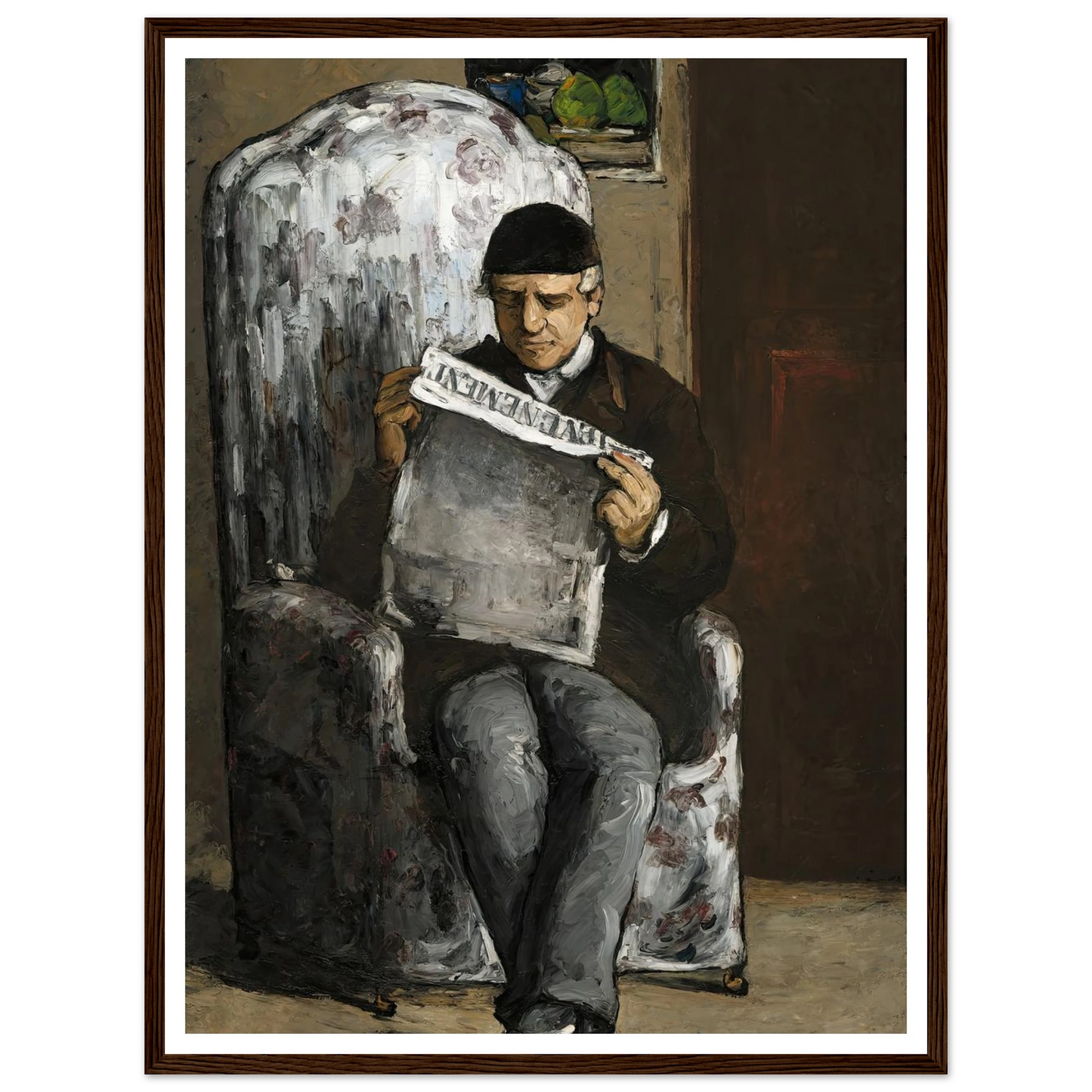 The Artist’s Father,Reading L’Événement (1866) Art Print | Paul Cezanne - Framed Poster - 30x40 cm / 12x16″ - Black frame