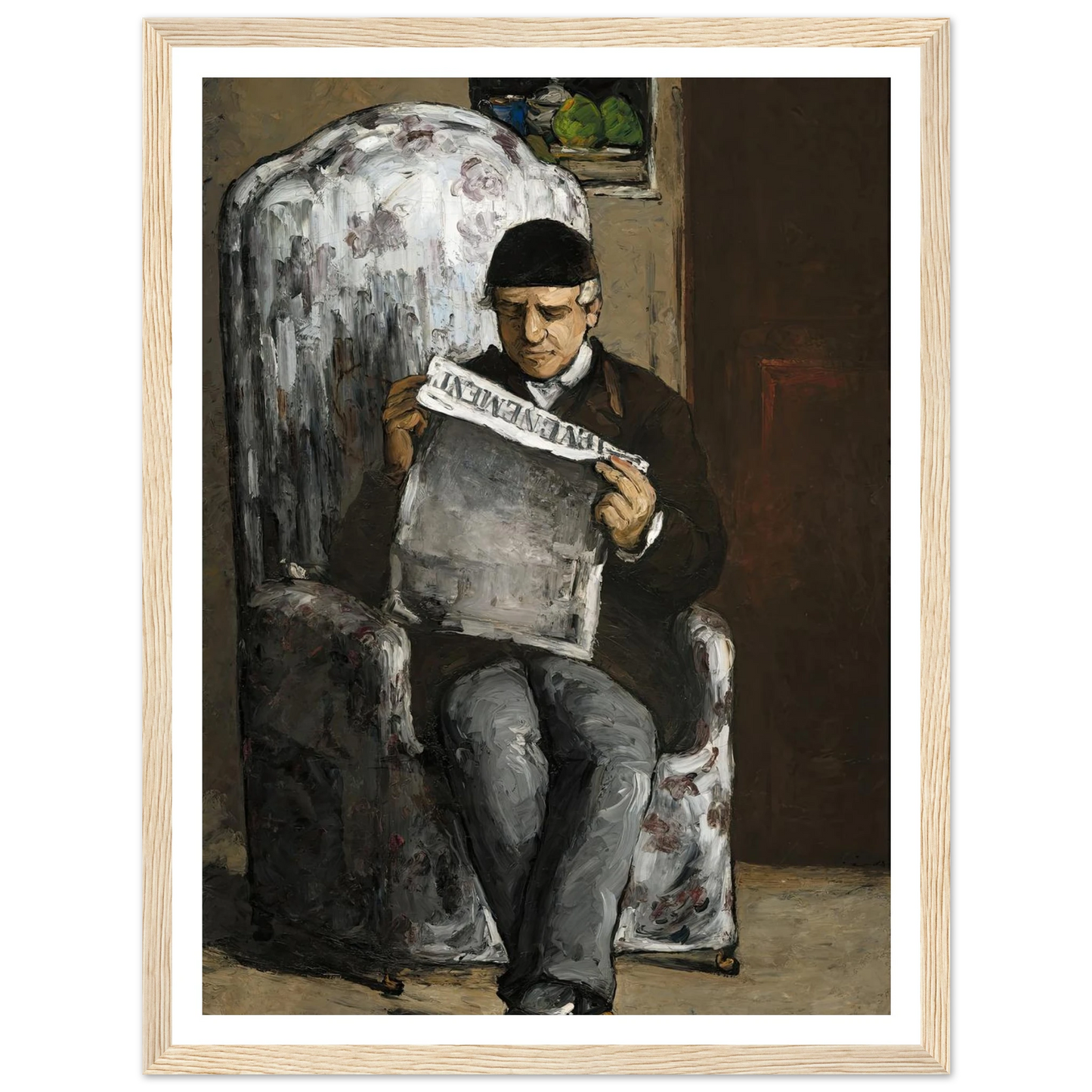 The Artist’s Father,Reading L’Événement (1866) Art Print | Paul Cezanne - Framed Poster - 30x40 cm / 12x16″ - Black frame