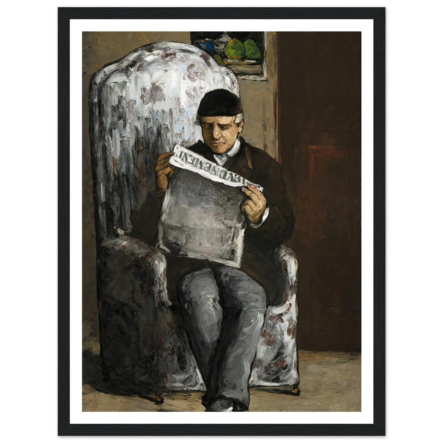The Artist’s Father,Reading L’Événement (1866) Art Print | Paul Cezanne - Framed Poster - 30x40 cm / 12x16″ - Black frame