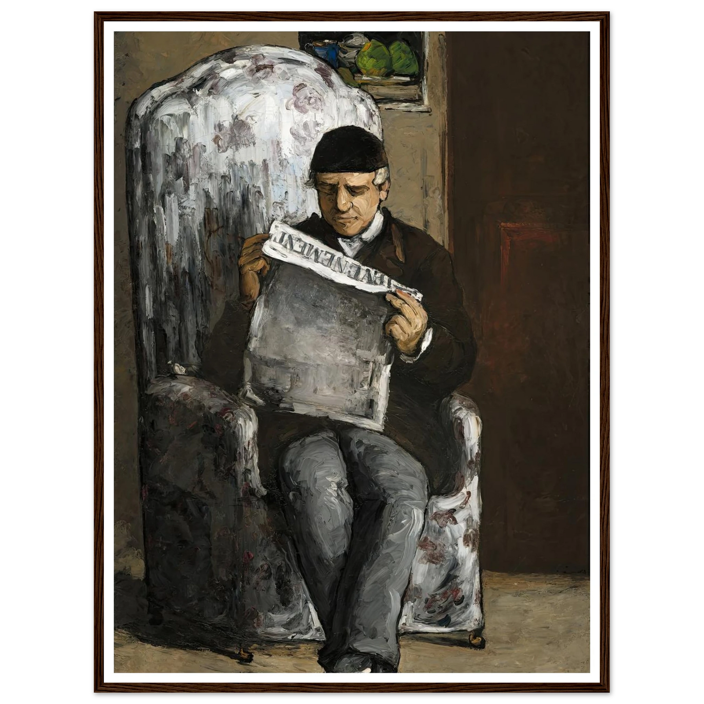 The Artist’s Father,Reading L’Événement (1866) Art Print | Paul Cezanne - Framed Poster - 30x40 cm / 12x16″ - Black frame