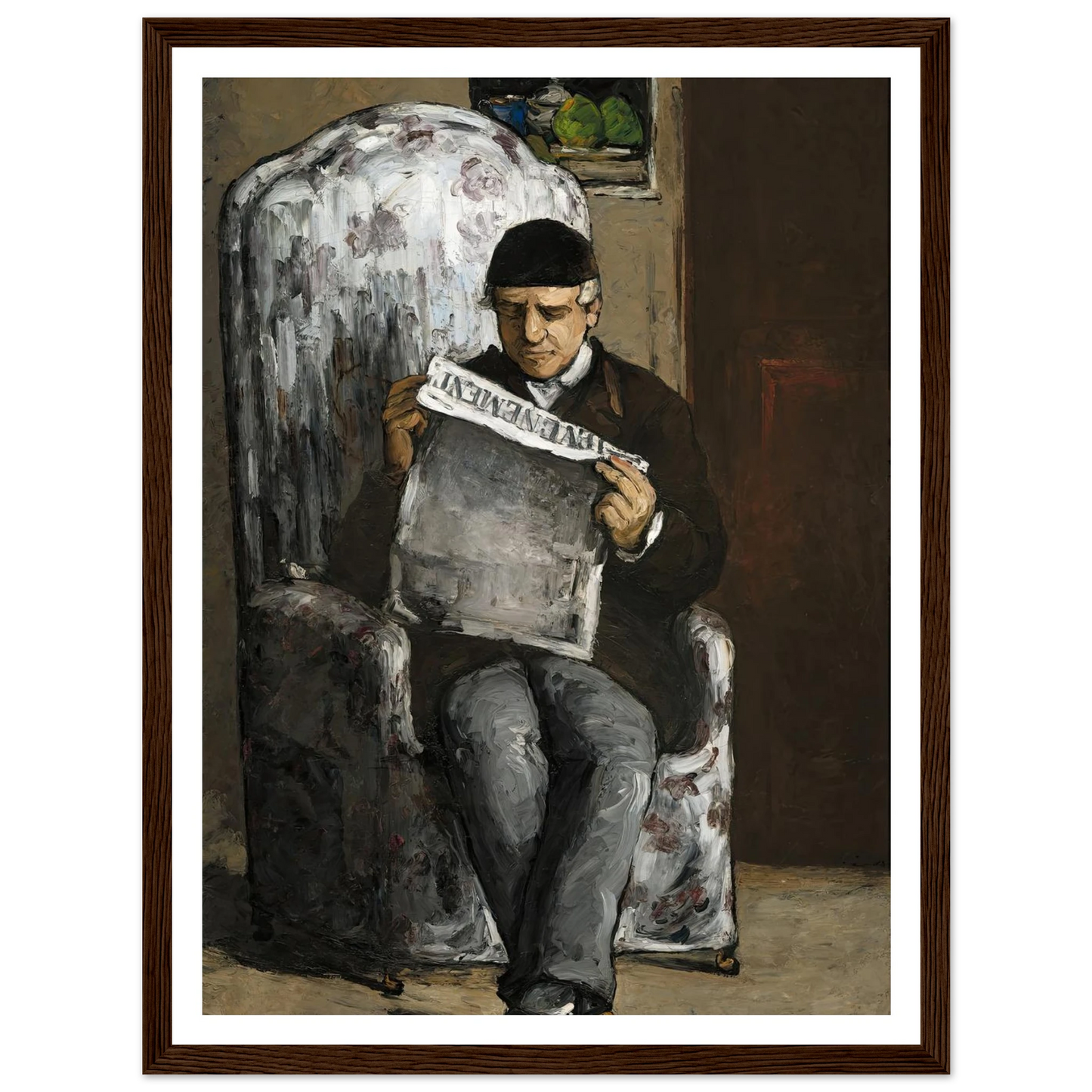 The Artist’s Father,Reading L’Événement (1866) Art Print | Paul Cezanne - Framed Poster - 30x40 cm / 12x16″ - Black frame