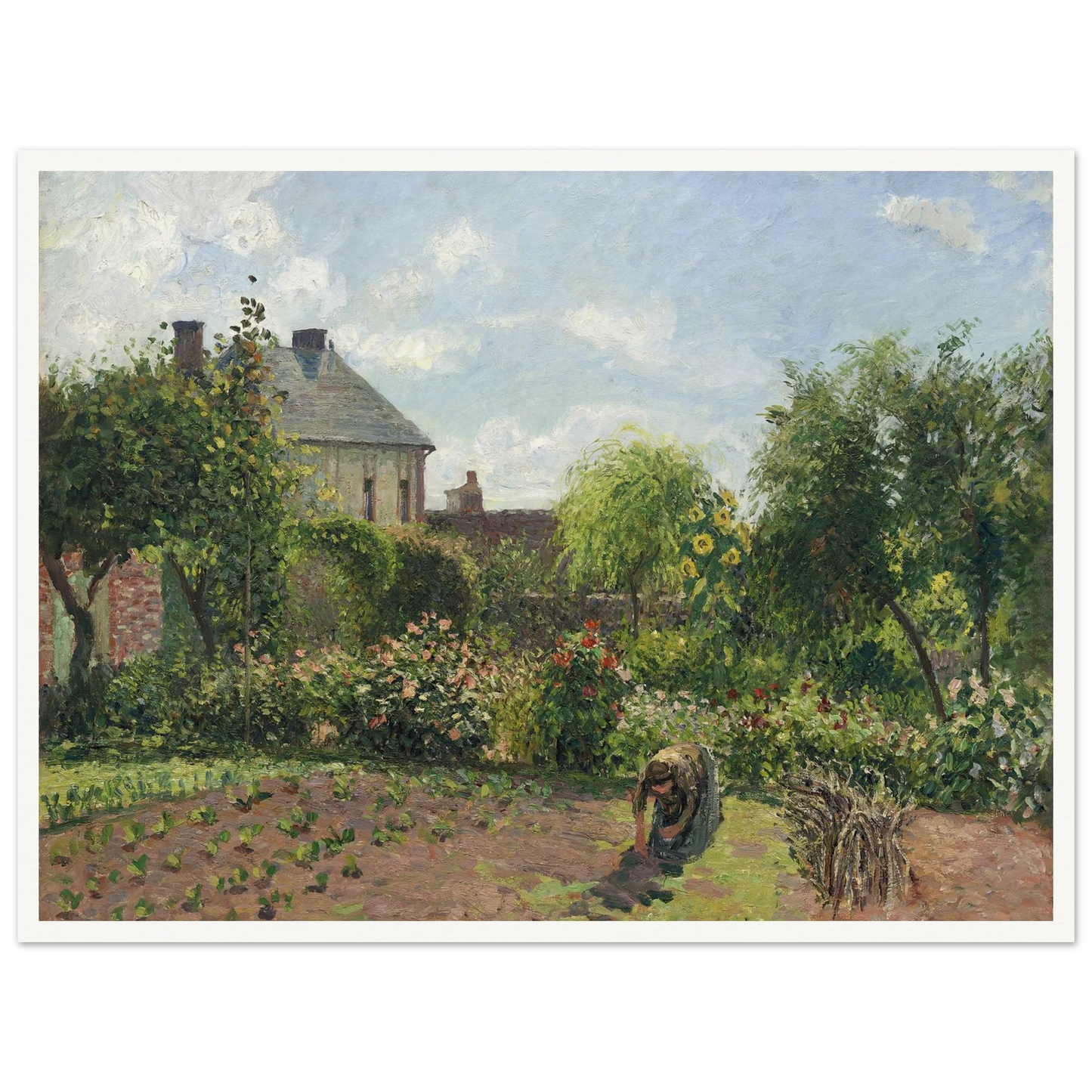 The Artist’s Garden at Eragny (1898) Art Print | Camille Pissarro - Framed Poster - 30x40 cm / 12x16″ - Black frame